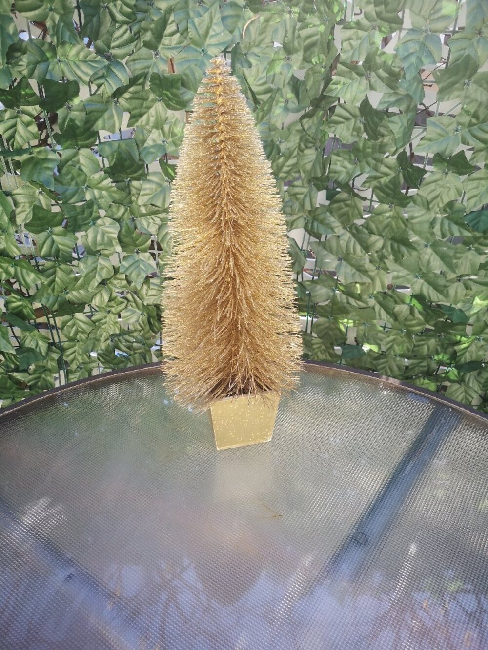 Trileaf Gold Glitter Bottle Brush Christmas Tree 18" High w/ Pot Tabletop Unlit